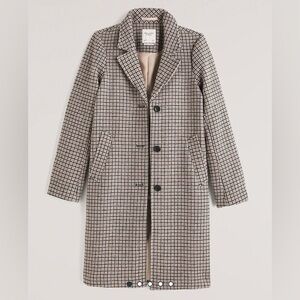 Abercrombie & Fitch AF Wool-Blend Dad Coat Trench taupe plaid Small NWOT